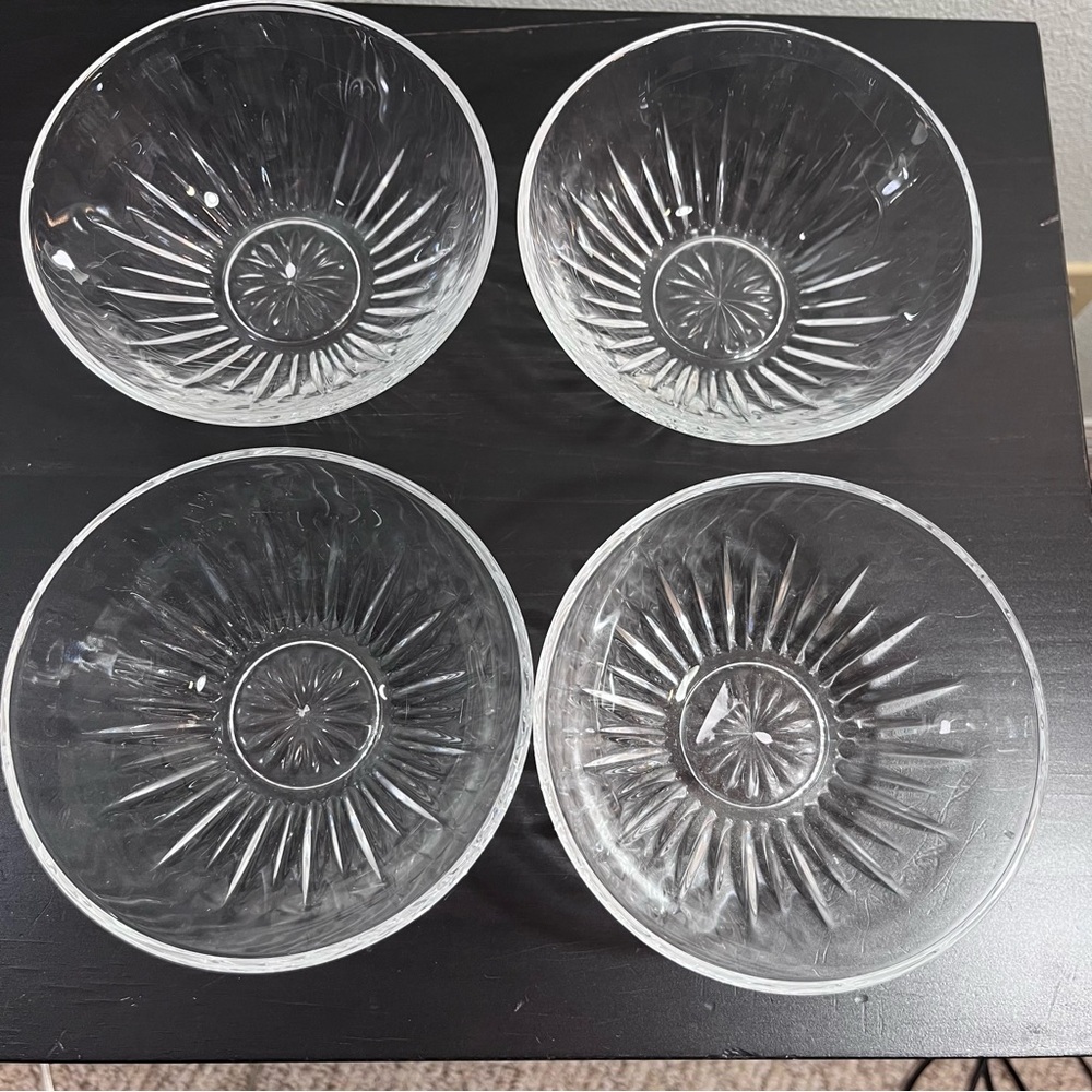 Vintage Cut Glass Dessert Bowls SET of 4- Starburst Pattern